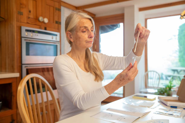 woman reviewing an at-home cortisol test kit for hormone testing